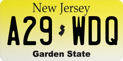 NJ license plate A29WDQ
