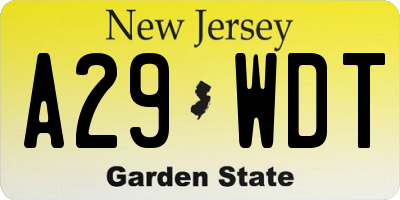 NJ license plate A29WDT
