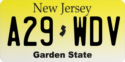NJ license plate A29WDV