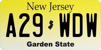 NJ license plate A29WDW