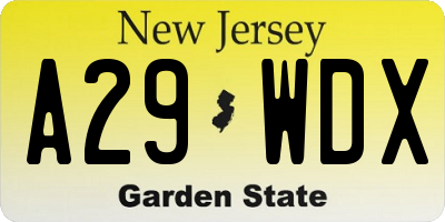 NJ license plate A29WDX