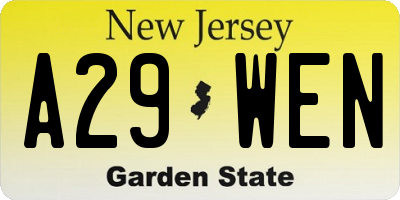 NJ license plate A29WEN