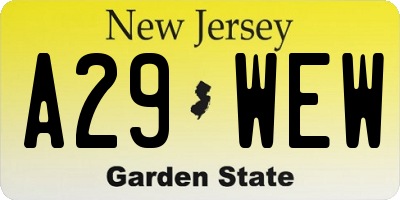 NJ license plate A29WEW