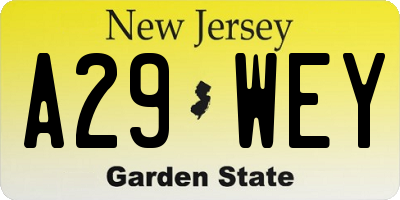 NJ license plate A29WEY