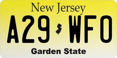 NJ license plate A29WFO