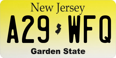 NJ license plate A29WFQ