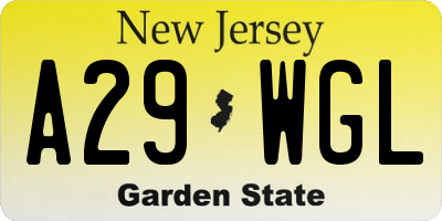 NJ license plate A29WGL