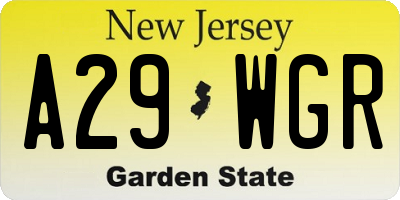 NJ license plate A29WGR