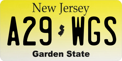 NJ license plate A29WGS