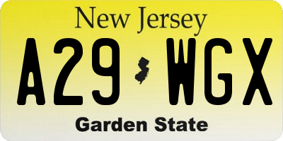 NJ license plate A29WGX