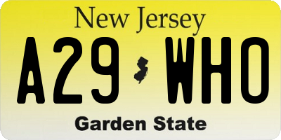 NJ license plate A29WHO