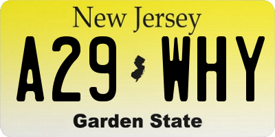 NJ license plate A29WHY