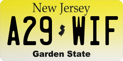 NJ license plate A29WIF