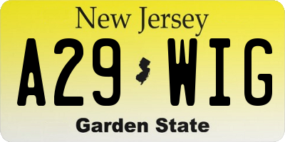 NJ license plate A29WIG