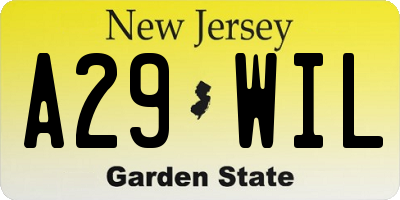 NJ license plate A29WIL
