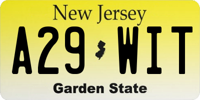 NJ license plate A29WIT