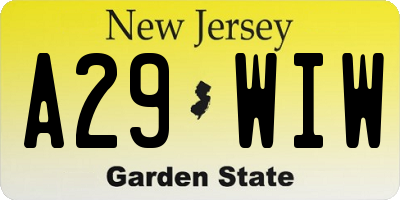NJ license plate A29WIW