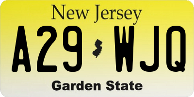 NJ license plate A29WJQ