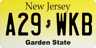 NJ license plate A29WKB