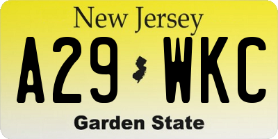 NJ license plate A29WKC
