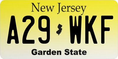 NJ license plate A29WKF