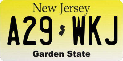 NJ license plate A29WKJ