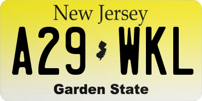 NJ license plate A29WKL