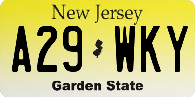 NJ license plate A29WKY