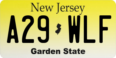 NJ license plate A29WLF