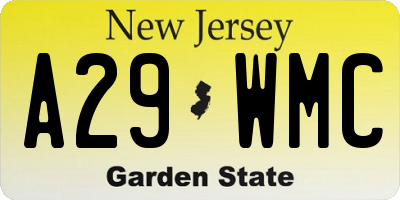 NJ license plate A29WMC