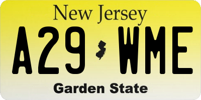 NJ license plate A29WME