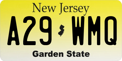 NJ license plate A29WMQ