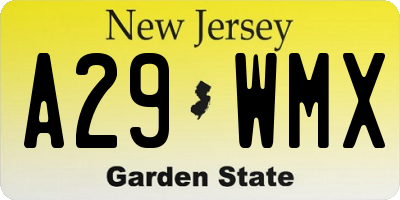 NJ license plate A29WMX