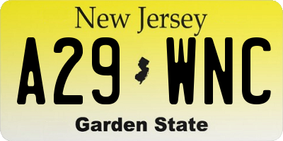 NJ license plate A29WNC
