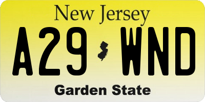 NJ license plate A29WND