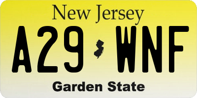 NJ license plate A29WNF