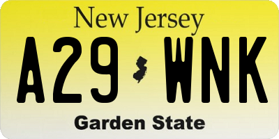 NJ license plate A29WNK