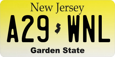 NJ license plate A29WNL