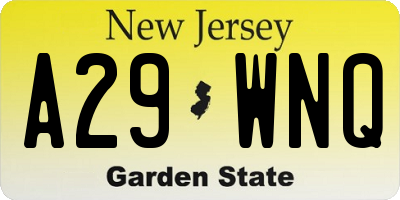 NJ license plate A29WNQ