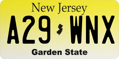 NJ license plate A29WNX