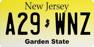 NJ license plate A29WNZ
