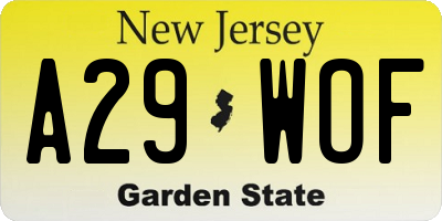 NJ license plate A29WOF