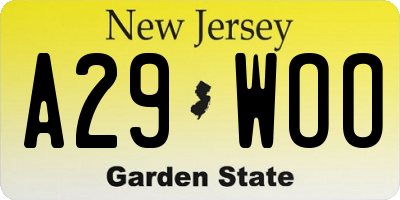 NJ license plate A29WOO