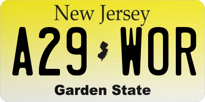 NJ license plate A29WOR