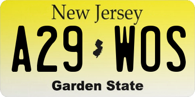 NJ license plate A29WOS