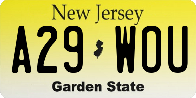 NJ license plate A29WOU