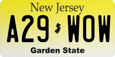 NJ license plate A29WOW