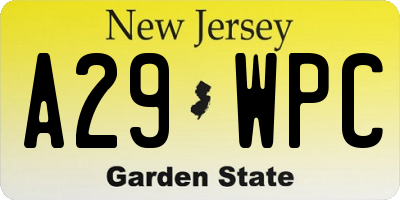 NJ license plate A29WPC