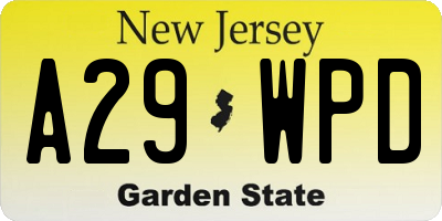 NJ license plate A29WPD