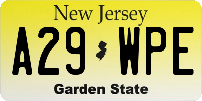 NJ license plate A29WPE